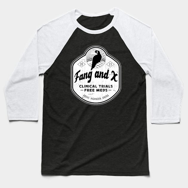 Fang and X Clinic Emblem Baseball T-Shirt by Lagelantee